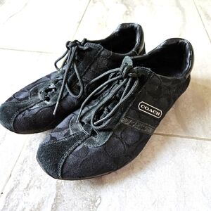 Coach Katelyn Signature Shoes Lace Up Black Q170 Athletic Sneakers Sz 7.5